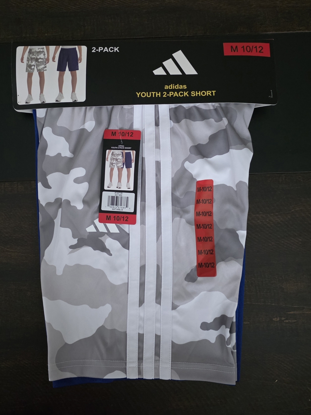 Adidas Boys 2-Pack Athletic Shorts M 10/12 Camo Blue NWT